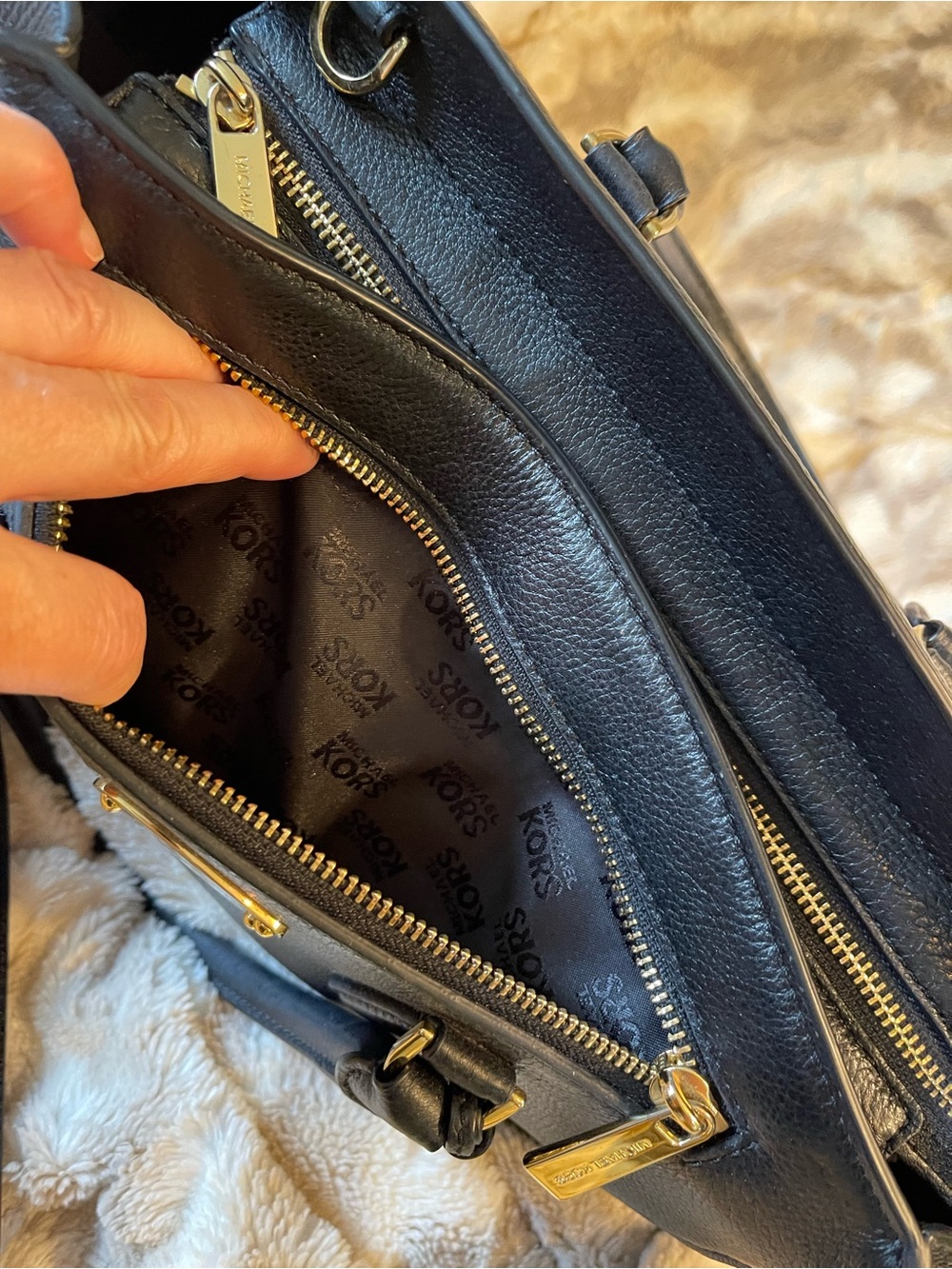 Michael Kors Black Leather Satchel with Gold Accents - Picture 3 of 14